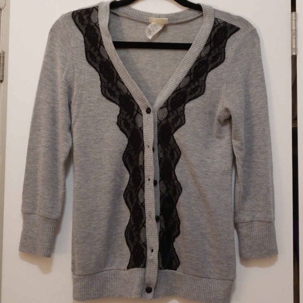 Gray Cardigan with Lace